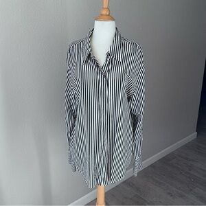 100% Silk Black and White Ling Sleeve Button Down
